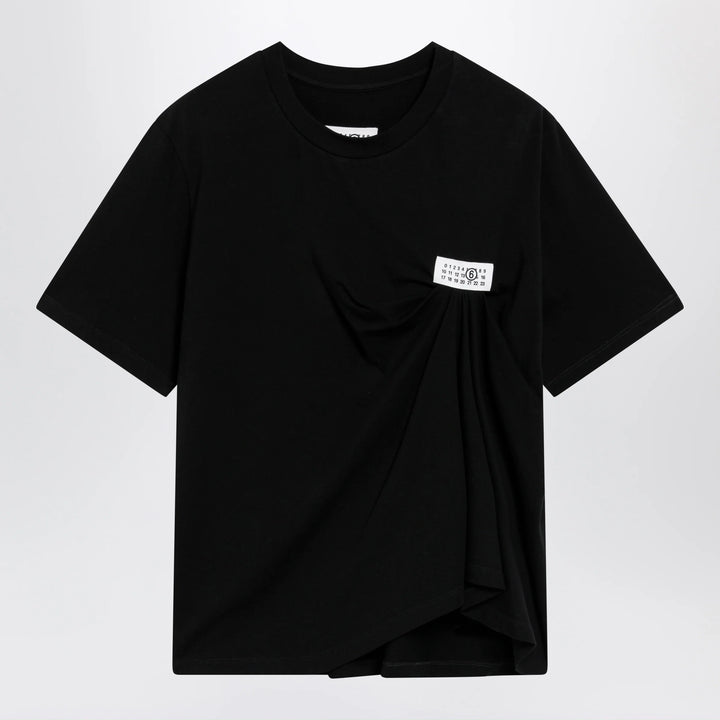 MM6 Maison Margiela - Black draped T-shirt with logo patch