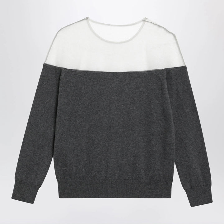 MM6 Maison Margiela - Knit cardigan with sheer yoke in cotton dark grey