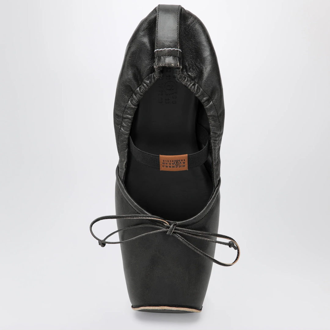 MM6 Maison Margiela - Square-toe ballerinas in brown calfskin leather