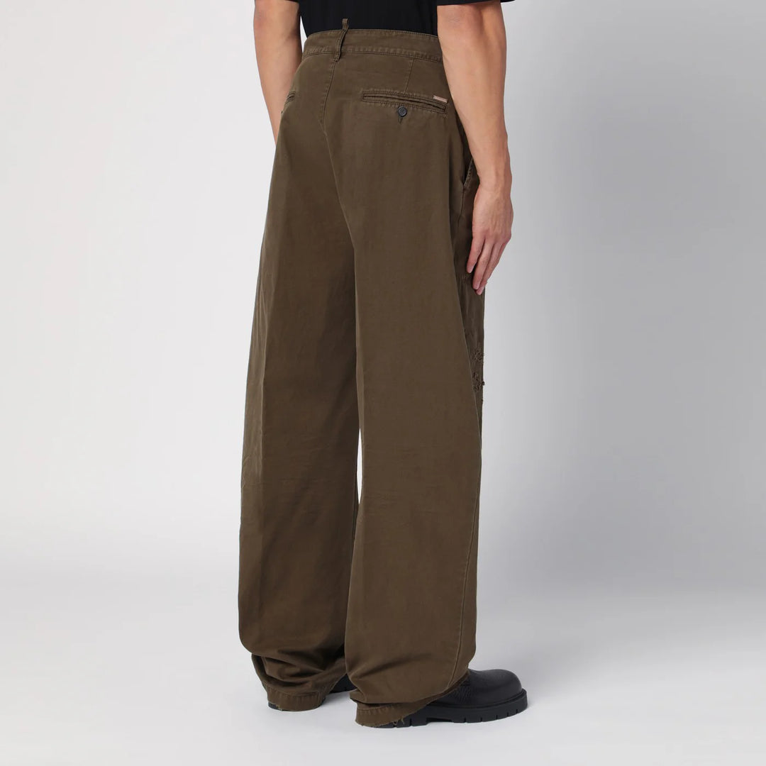 Dsquared2 - Military green wide trousers with wear