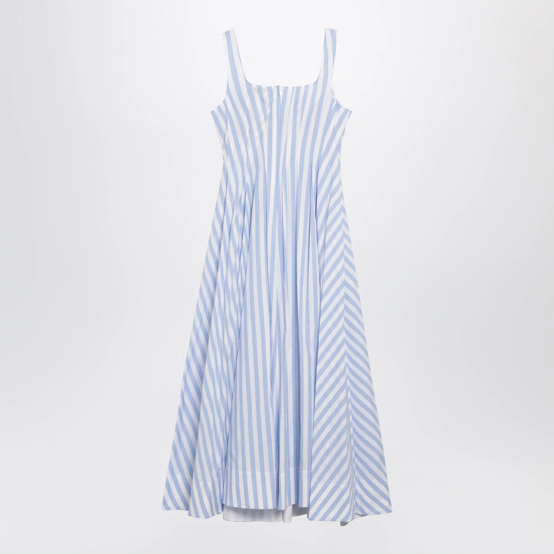 Sportmax - Long striped cotton poplin dress in light blue