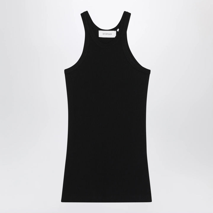 Sportmax - Ribbed cotton and silk halterneck tank top in black