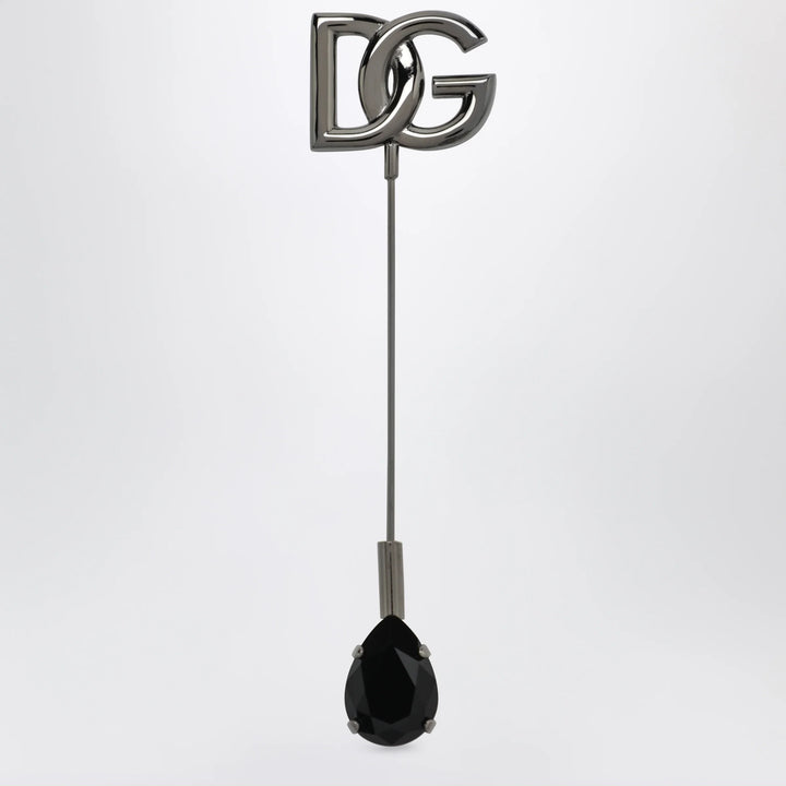 Dolce&amp;Gabbana - DG logo brooch with crystals in brass, ruthenium