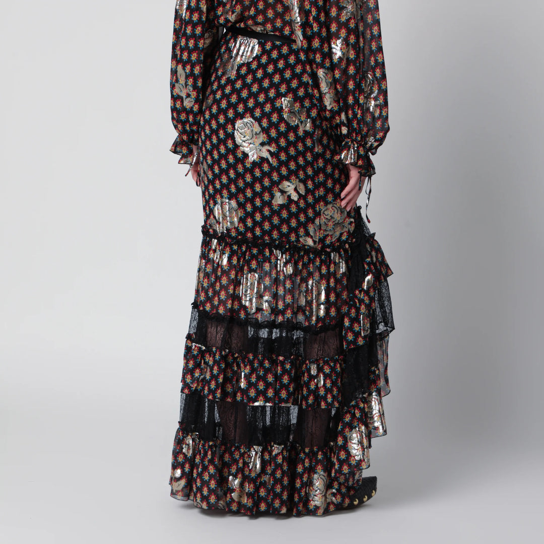 ETRO - Long skirt in silk blend with fil coupé