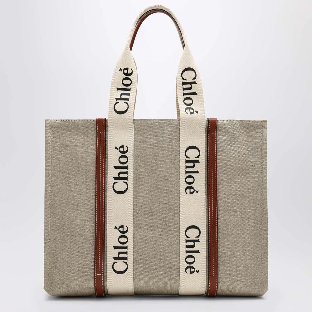 Chloé - Large Woody tote bag in beige canvas Brand Apparel & Accessories TU
