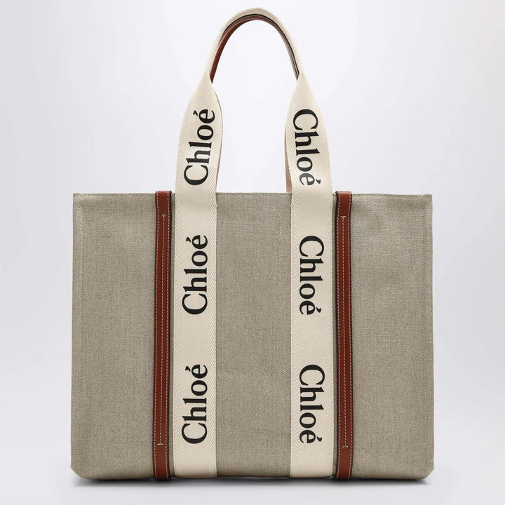 Chloé - Large Woody tote bag in beige canvas Brand Apparel &amp; Accessories TU