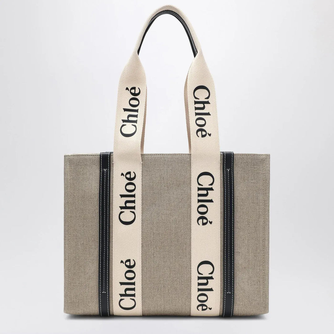 Chloé - Medium Woody tote bag in beige canvas Brand Apparel &amp; Accessories TU