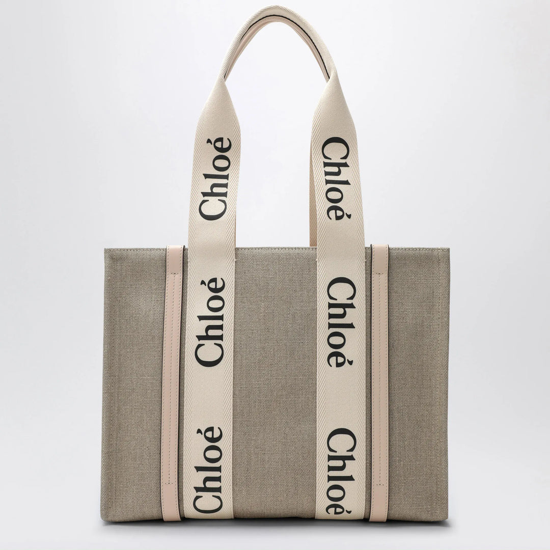 Chloé - Medium Woody tote bag in beige canvas Brand Apparel &amp; Accessories TU