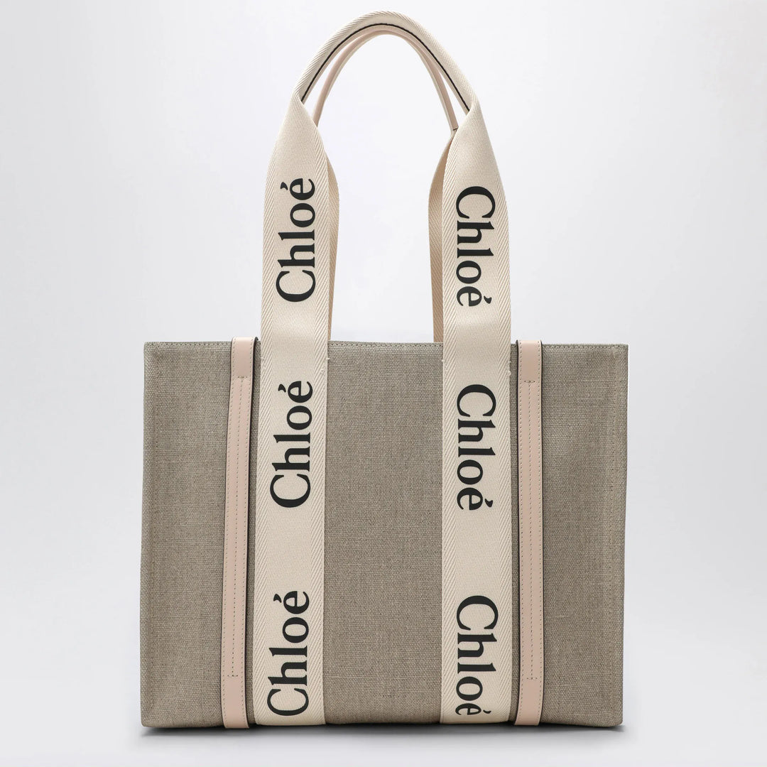 Chloé - Medium Woody tote bag in beige canvas Brand Apparel &amp; Accessories TU