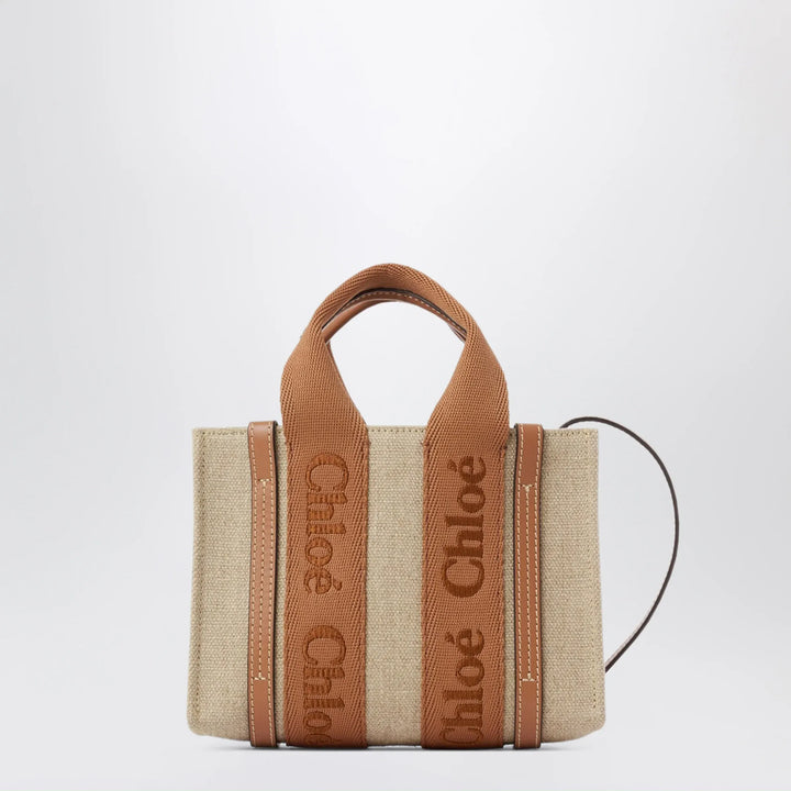 Chloé - Small Woody tote bag in linen Dusty Tan Brand Apparel &amp; Accessories TU
