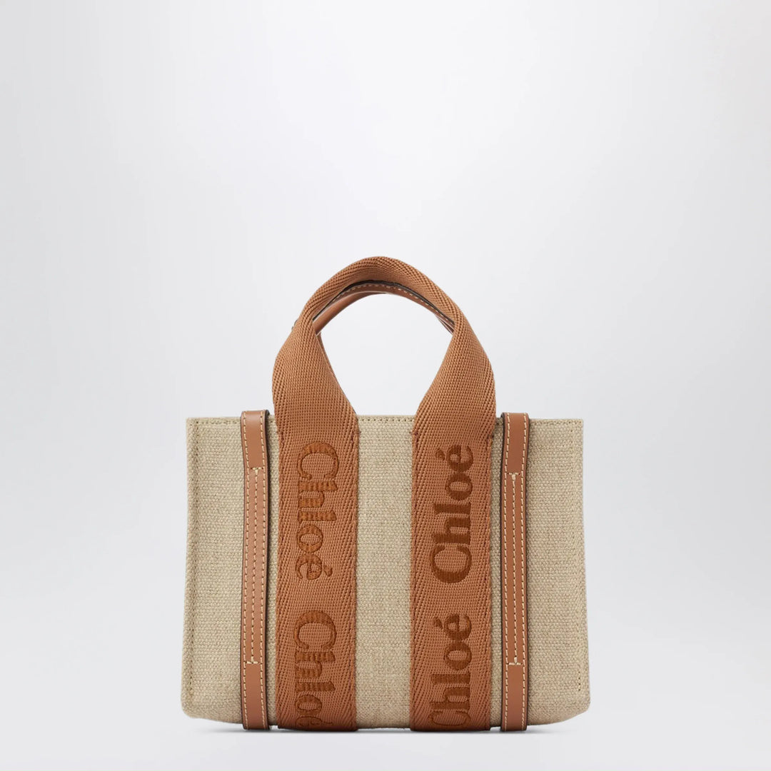 Chloé - Small Woody tote bag in linen Dusty Tan Brand Apparel &amp; Accessories TU