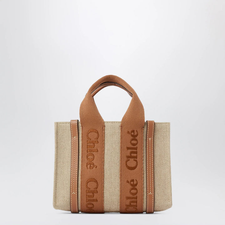 Chloé - Small Woody tote bag in linen Dusty Tan Brand Apparel &amp; Accessories TU