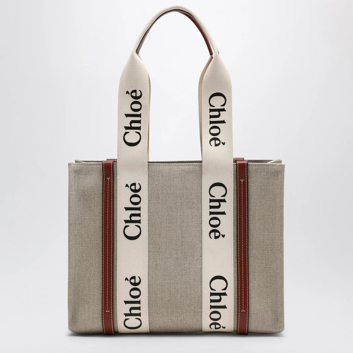Chloé - Woody medium bag in beige canvas Brand Apparel &amp; Accessories U