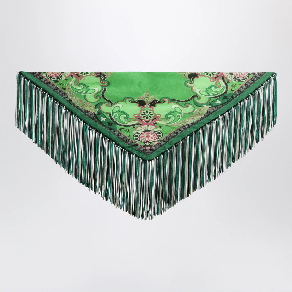ETRO - Green silk jacquard scarf with fringes Brand Apparel & Accessories > Clothing Accessories > Scarves & Shawls TU