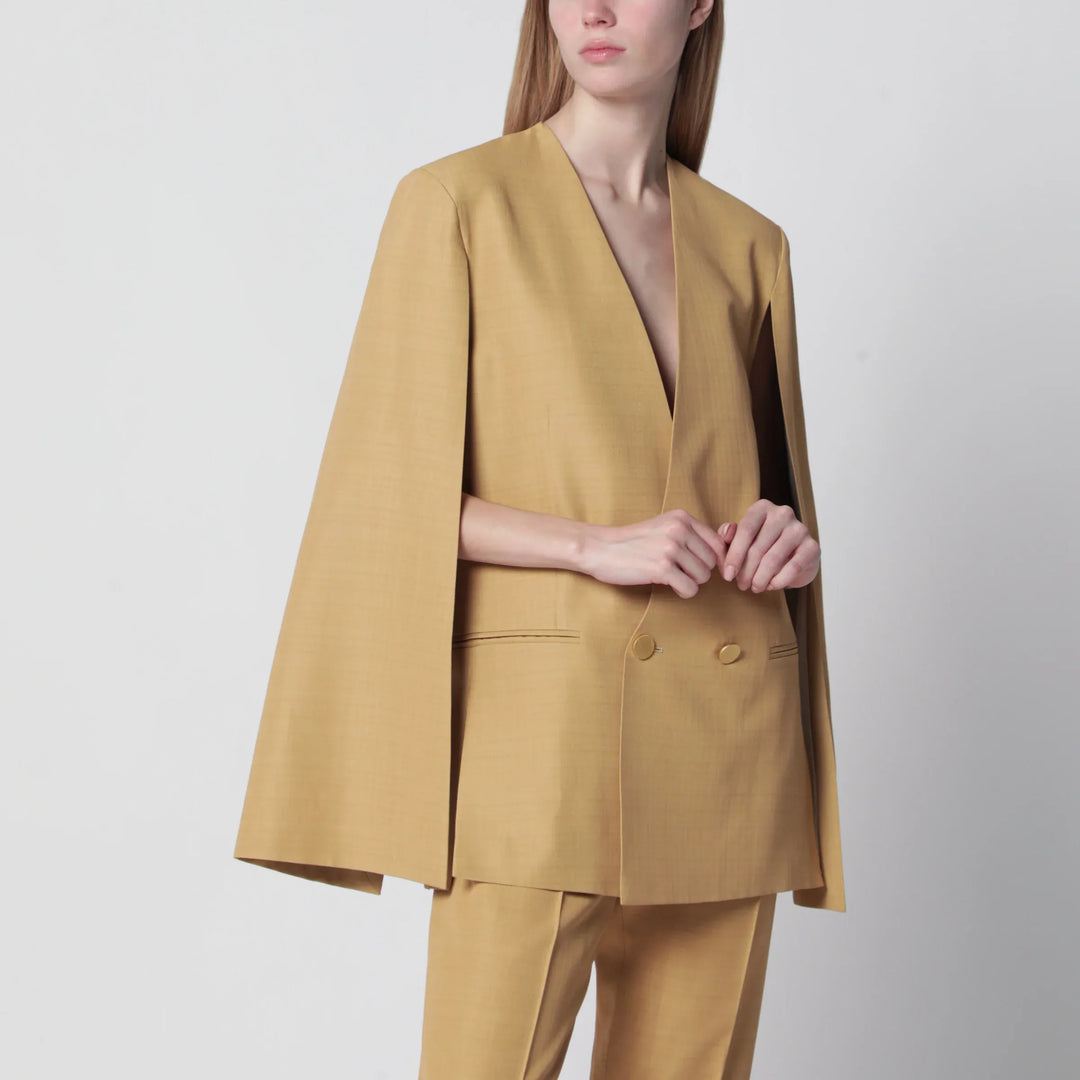 Apparel &amp; Accessories > Clothing > Outerwear > Coats &amp; Jackets 38  IT Alberta Ferretti - Beige ochre double-breasted silk jacket Brand