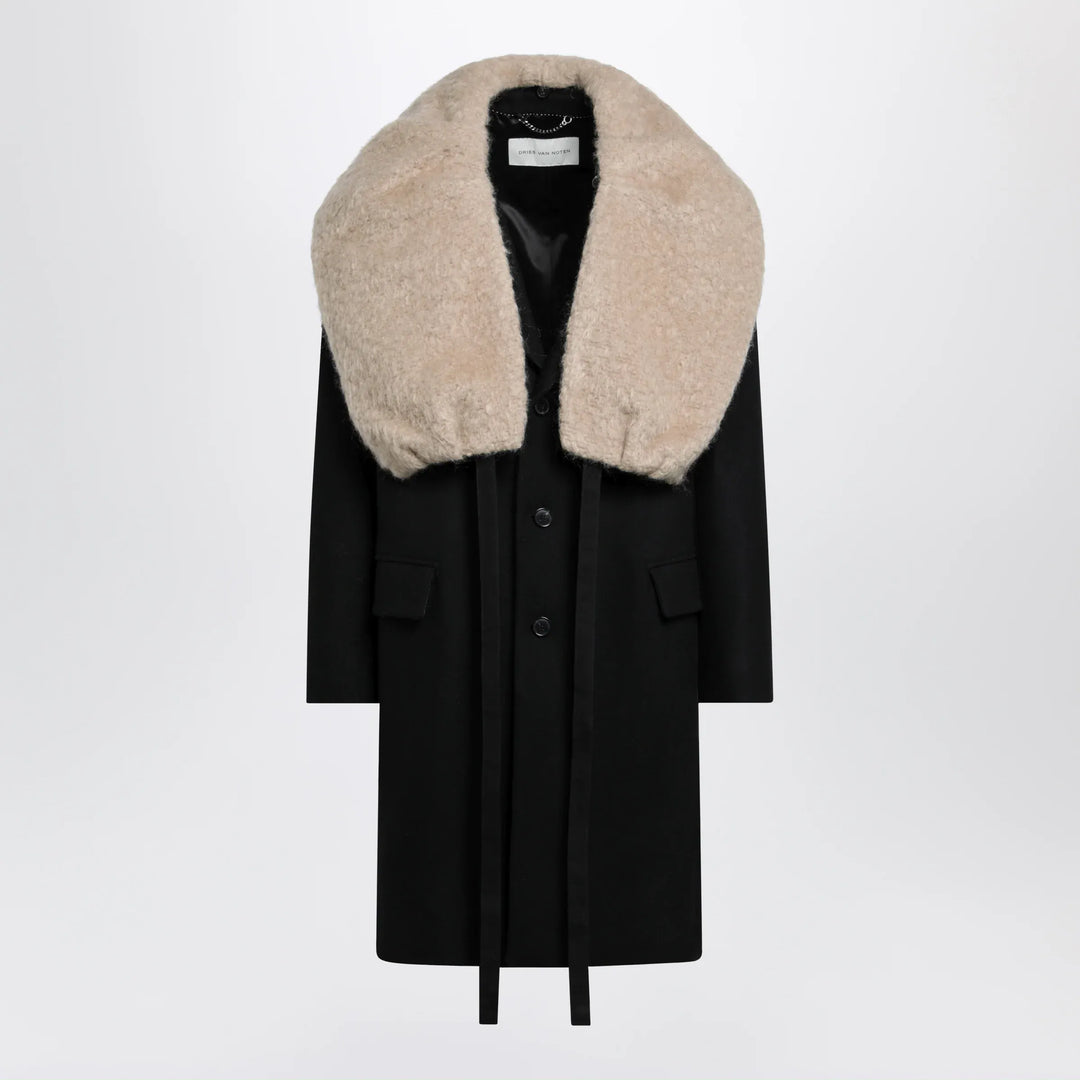 Dries Van Noten - Black coat with removable neckline Brand Apparel & Accessories > Clothing > Outerwear > Coats & Jackets S