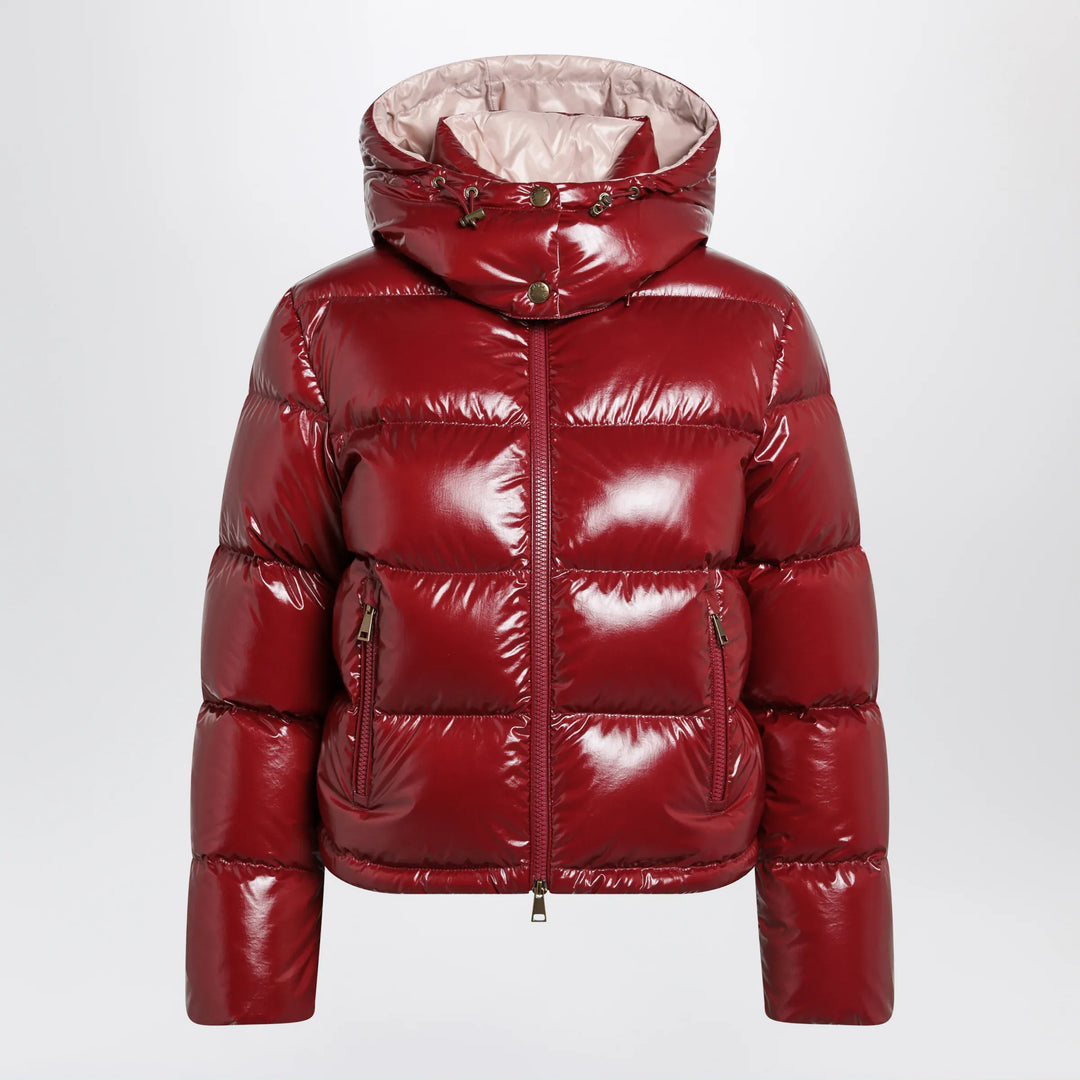 Moncler - Niveole cropped down jacket in glossy nylon red Brand Apparel &amp; Accessories > Clothing > Outerwear > Coats &amp; Jackets 1