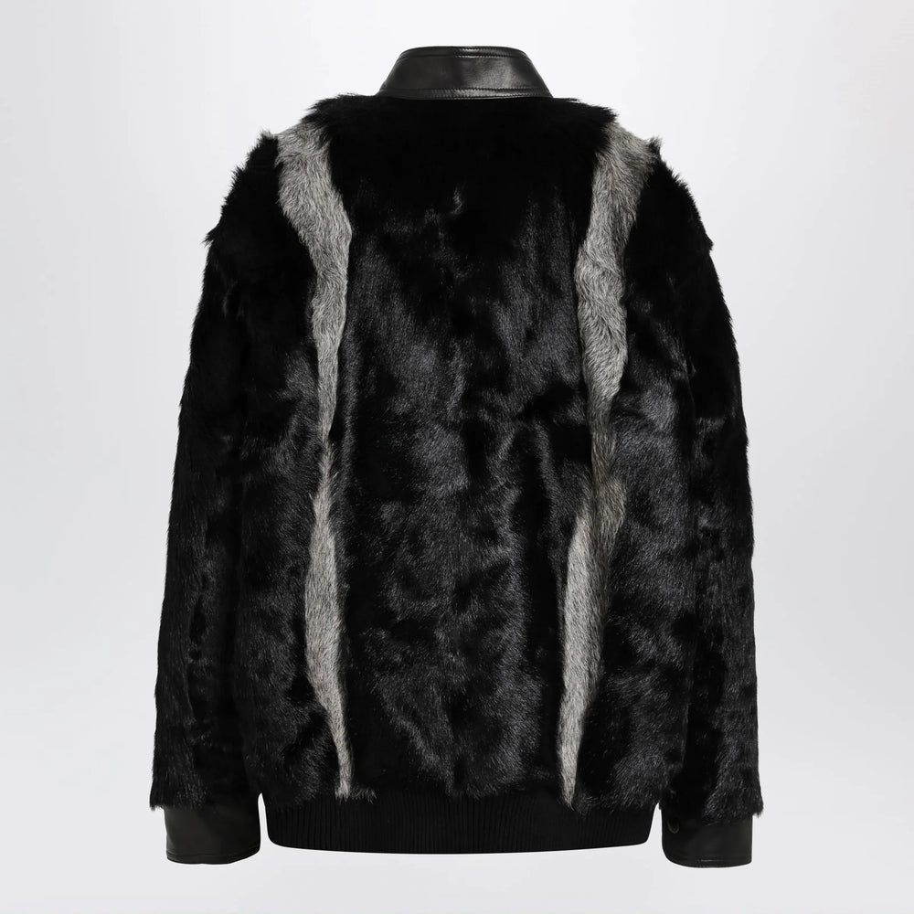 Valentino - Black/Grey shearling and leather jacket Brand Apparel & Accessories > Clothing > Outerwear > Coats & Jackets 42  IT
