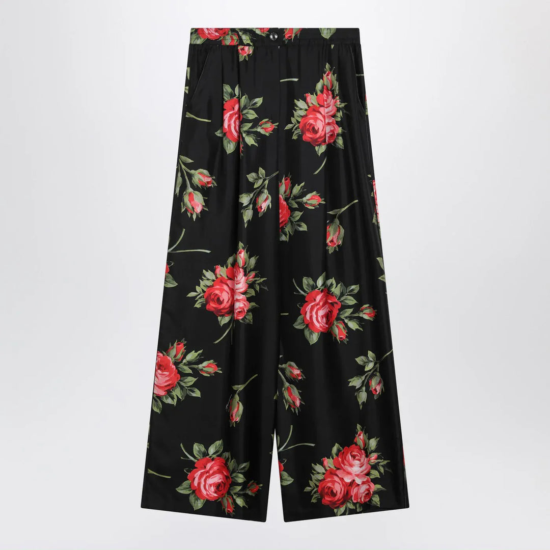 Dolce&Gabbana - Wide twill trousers with rose bouquet print Brand Apparel & Accessories > Clothing > Pants 50  IT