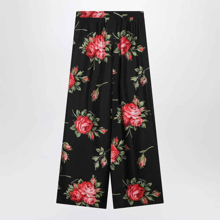 Dolce&amp;Gabbana - Wide twill trousers with rose bouquet print Brand Apparel &amp; Accessories > Clothing > Pants 50  IT