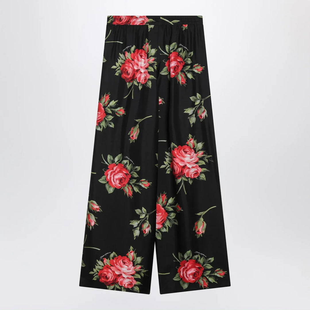 Dolce&amp;Gabbana - Wide twill trousers with rose bouquet print Brand Apparel &amp; Accessories > Clothing > Pants 50  IT