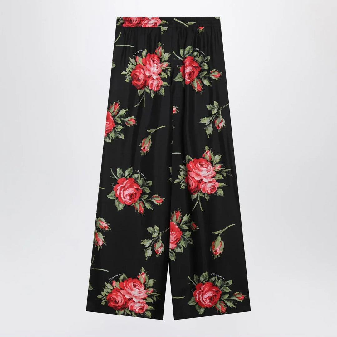Dolce&amp;Gabbana - Wide twill trousers with rose bouquet print Brand Apparel &amp; Accessories > Clothing > Pants 50  IT