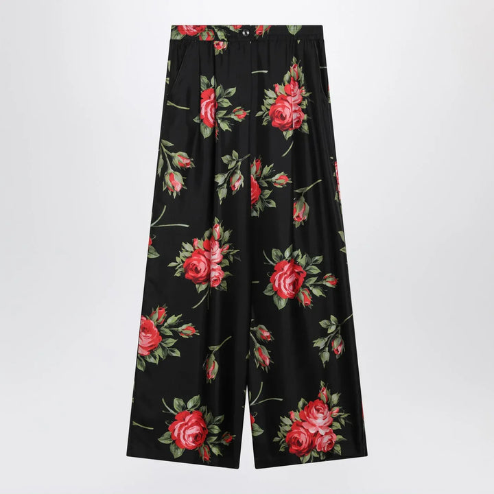 Dolce&amp;Gabbana - Wide twill trousers with rose bouquet print Brand Apparel &amp; Accessories > Clothing > Pants 50  IT