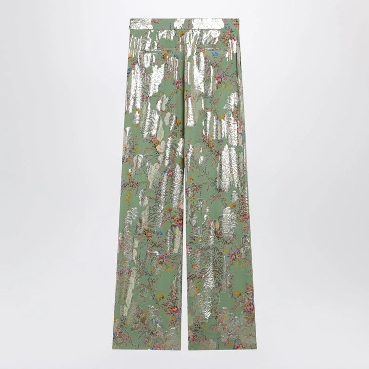 Valentino - Silk trousers with all-over print in green Brand Apparel &amp; Accessories > Clothing > Pants 44  IT