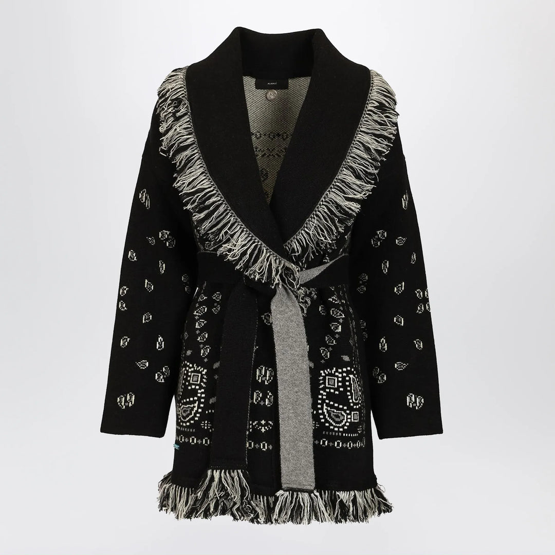Alanui - Black Bandana jacquard cardigan Brand Apparel &amp; Accessories > Clothing > Shirts &amp; Tops