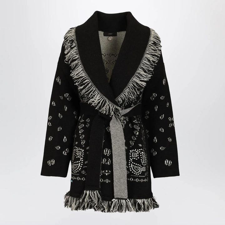 Alanui - Black Bandana jacquard cardigan Brand Apparel &amp; Accessories > Clothing > Shirts &amp; Tops XS