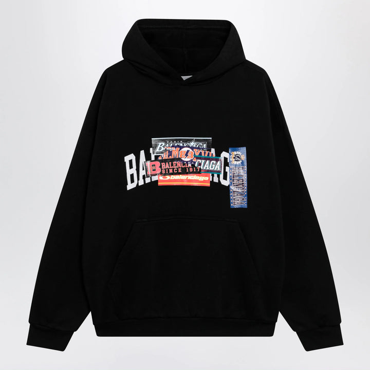 Balenciaga - Black hoodie with logo print Brand Apparel &amp; Accessories > Clothing > Shirts &amp; Tops