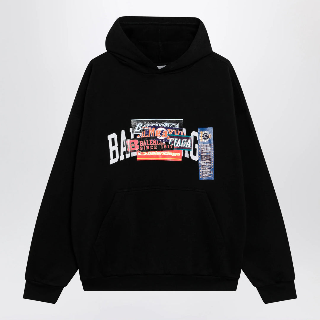 Balenciaga - Black hoodie with logo print Brand Apparel &amp; Accessories > Clothing > Shirts &amp; Tops