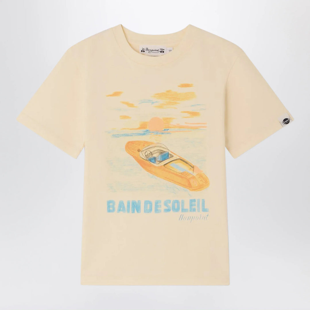 Bonpoint - Thibald écru T-shirt with Bain de Soleil print Brand Apparel &amp; Accessories > Clothing > Shirts &amp; Tops 12