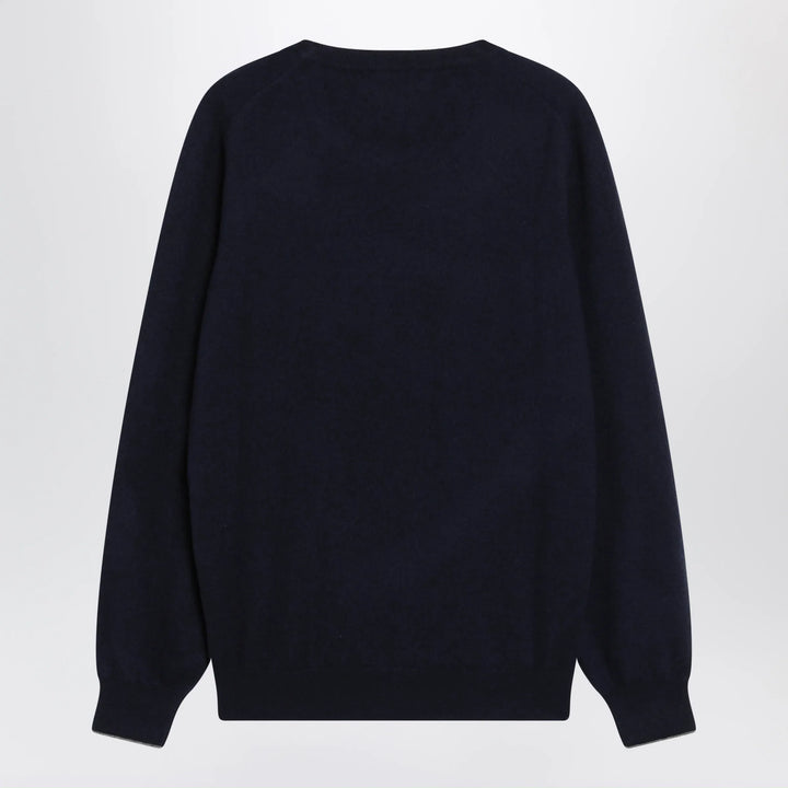 Brunello Cucinelli - Navy blue cashmere crewneck sweater with contrast trim Brand Apparel &amp; Accessories > Clothing > Shirts &amp; Tops