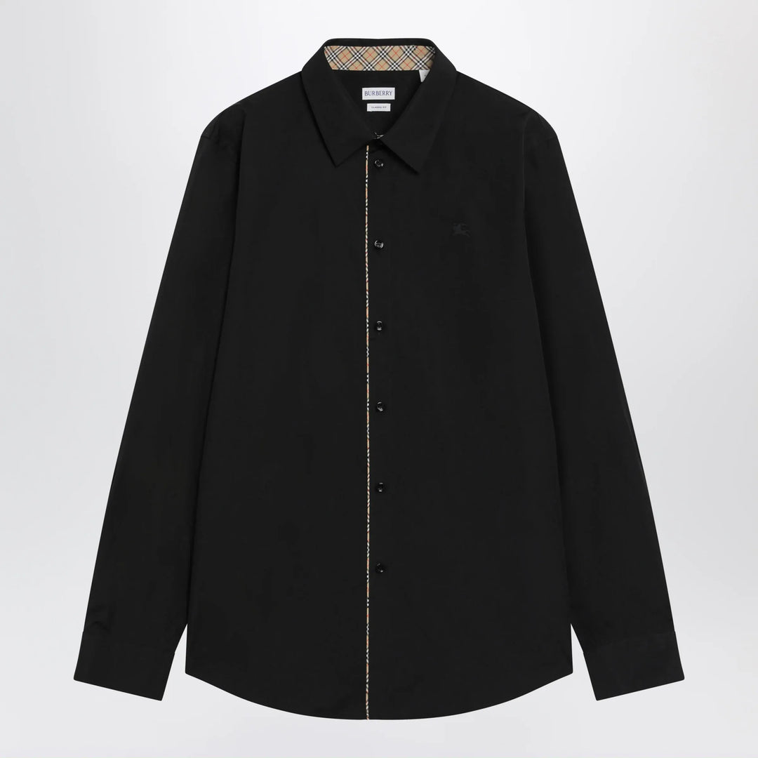 Burberry - Classic-fit cotton poplin shirt with Check trim, black Brand Apparel &amp; Accessories > Clothing > Shirts &amp; Tops S