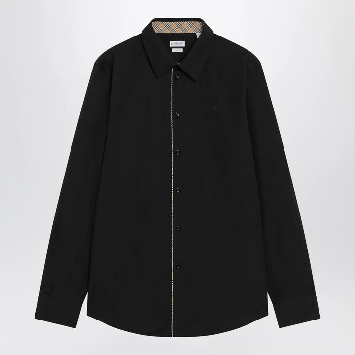 Burberry - Classic-fit cotton poplin shirt with Check trim, black Brand Apparel &amp; Accessories > Clothing > Shirts &amp; Tops S
