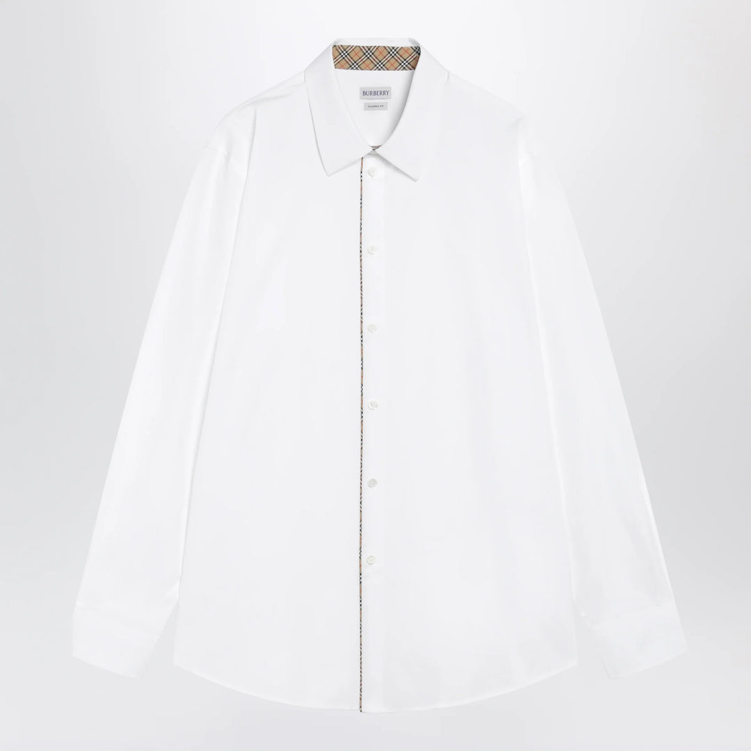 Burberry - Classic-fit cotton poplin shirt with Check trim, white Brand Apparel &amp; Accessories > Clothing > Shirts &amp; Tops