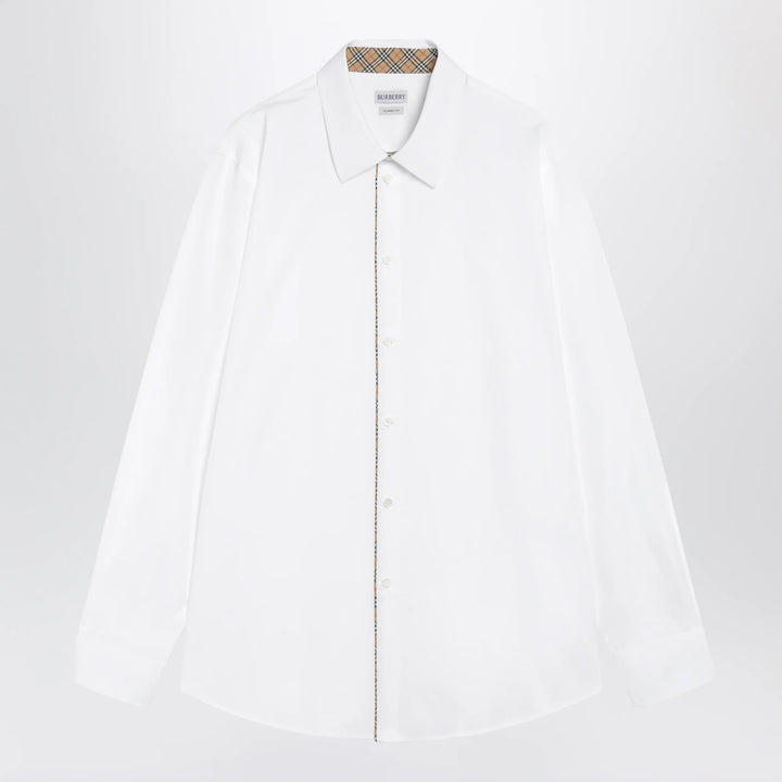 Burberry - Classic-fit cotton poplin shirt with Check trim, white Brand Apparel &amp; Accessories > Clothing > Shirts &amp; Tops