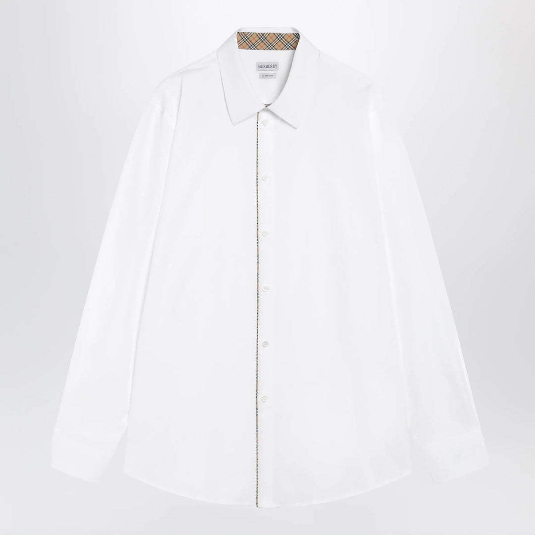 Burberry - Classic-fit cotton poplin shirt with Check trim, white Brand Apparel &amp; Accessories > Clothing > Shirts &amp; Tops S