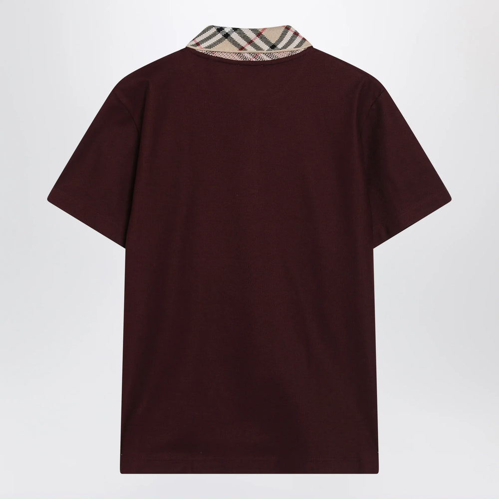 Burberry - Cotton polo shirt with Check collar in vineyard red Brand Apparel & Accessories > Clothing > Shirts & Tops