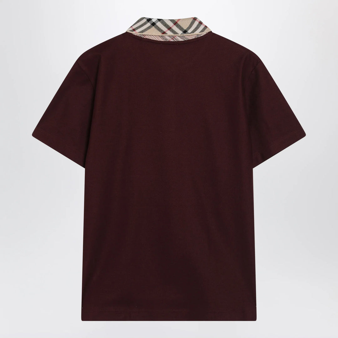Burberry - Cotton polo shirt with Check collar in vineyard red Brand Apparel &amp; Accessories > Clothing > Shirts &amp; Tops