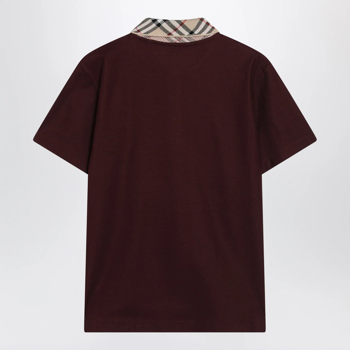 Burberry - Cotton polo shirt with Check collar in vineyard red Brand Apparel &amp; Accessories > Clothing > Shirts &amp; Tops