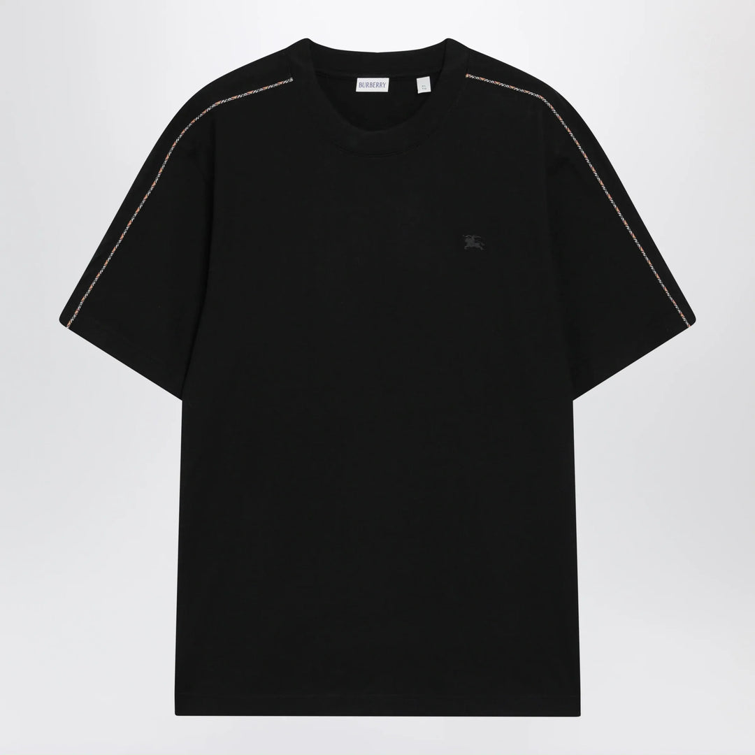 Burberry - Cotton T-shirt with Check trim in black Brand Apparel &amp; Accessories > Clothing > Shirts &amp; Tops S