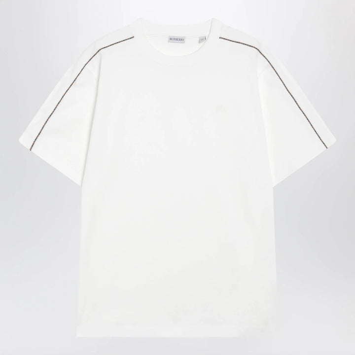 Burberry - Cotton T-shirt with Check trim in Chalk Brand Apparel &amp; Accessories > Clothing > Shirts &amp; Tops S