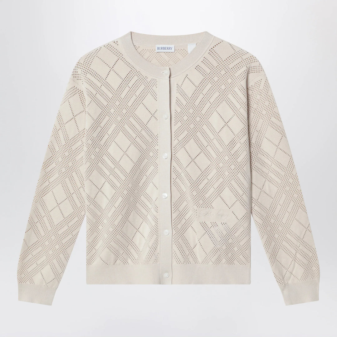 Burberry - Openwork cotton cardigan in light beige Brand Apparel &amp; Accessories > Clothing > Shirts &amp; Tops 6Y