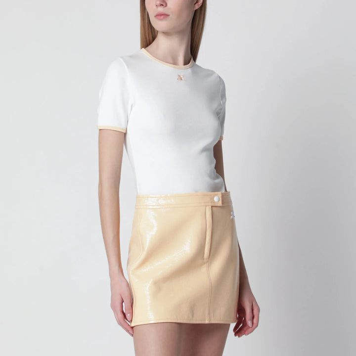 Courrèges - White/orange contrast cotton crew-neck T-shirt Brand Apparel &amp; Accessories > Clothing > Shirts &amp; Tops S