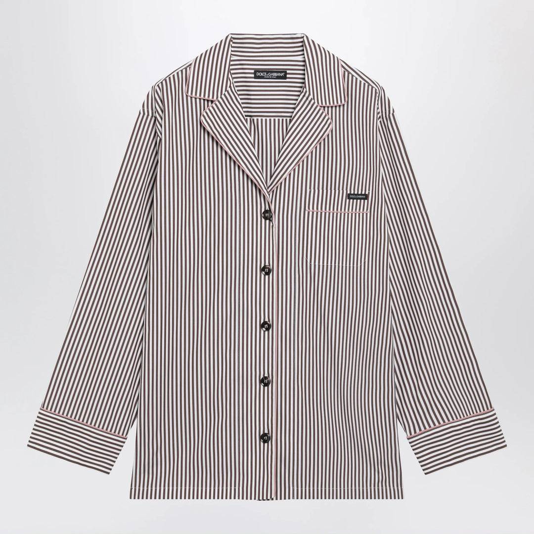 Dolce&Gabbana - Brown striped cotton shirt with revere collar Brand Apparel & Accessories > Clothing > Shirts & Tops 42  IT