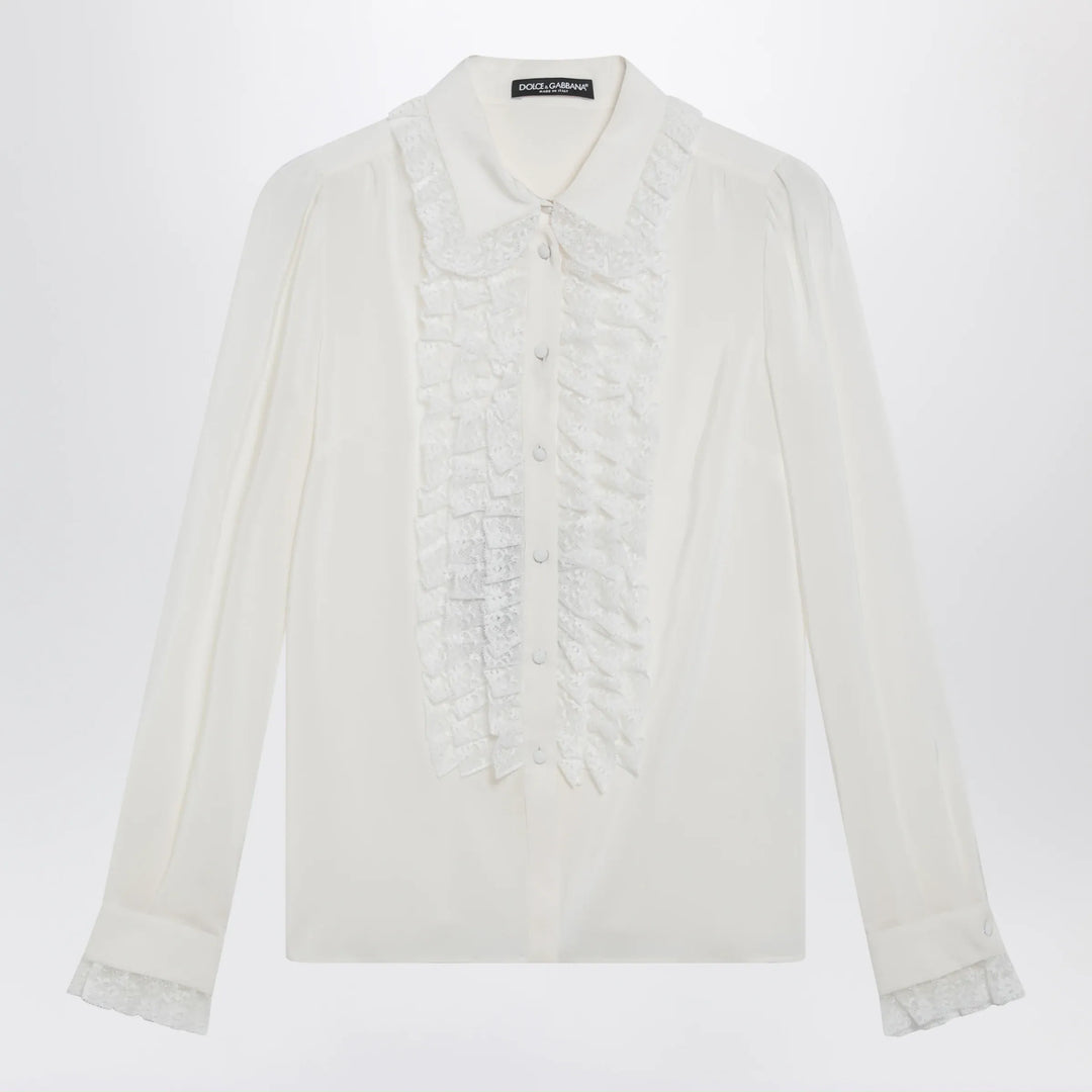 Dolce&amp;Gabbana - Silk and lace shirt with ruffles Brand Apparel &amp; Accessories > Clothing > Shirts &amp; Tops 42  IT