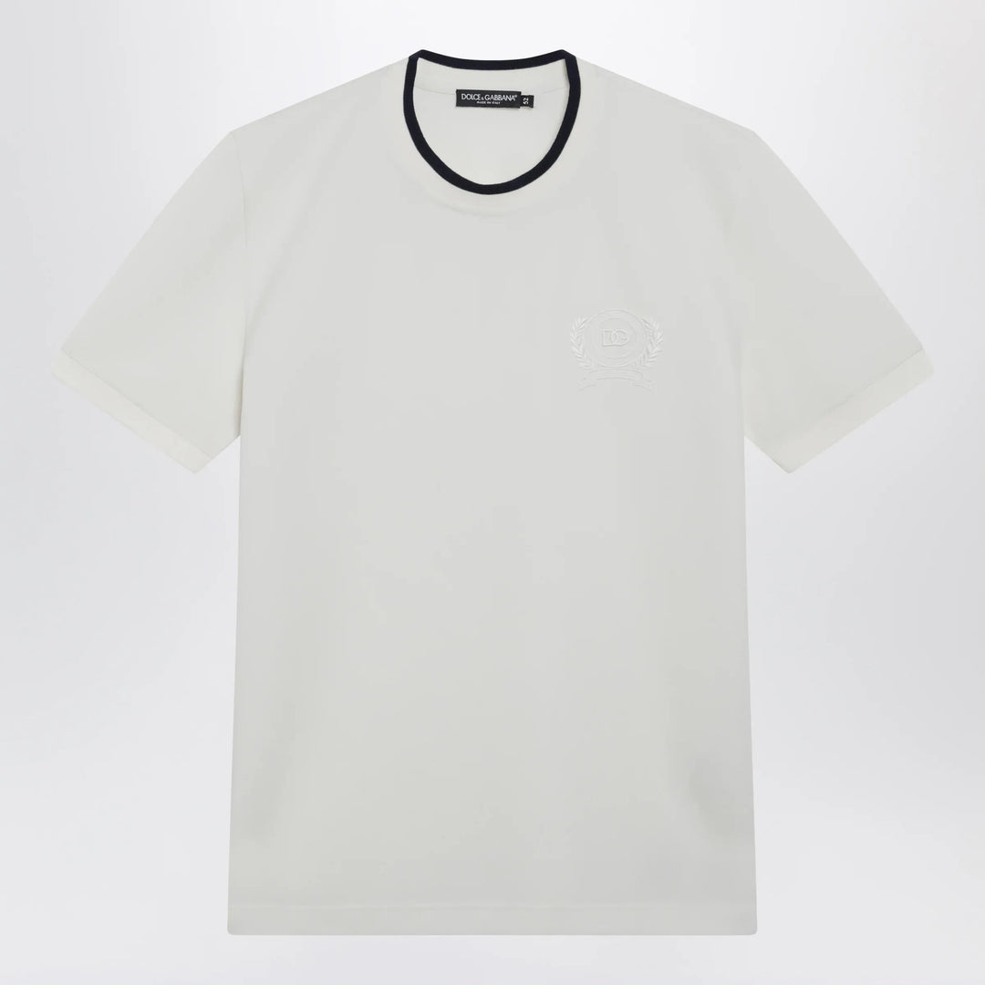 Dolce&amp;Gabbana - White technical piqué cotton T-shirt with embroidery Brand Apparel &amp; Accessories > Clothing > Shirts &amp; Tops 50 IT
