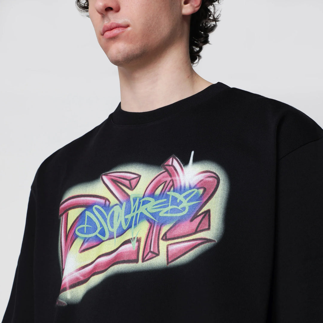 Dsquared2 - Rebel Tags loose-fit cotton T-shirt in black Brand Apparel &amp; Accessories > Clothing > Shirts &amp; Tops